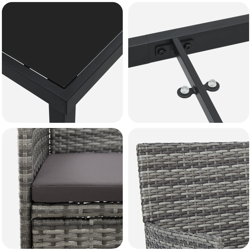 vidaXL Dārza ēdamgalds ar spilvenu 3 pcs Pelēka poliratāns