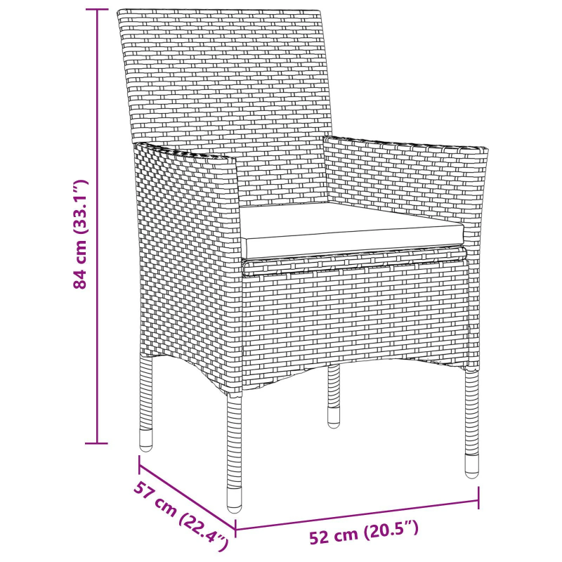 vidaXL Dārza ēdamgalds ar spilvenu 5 pcs Pelēka poliratāns