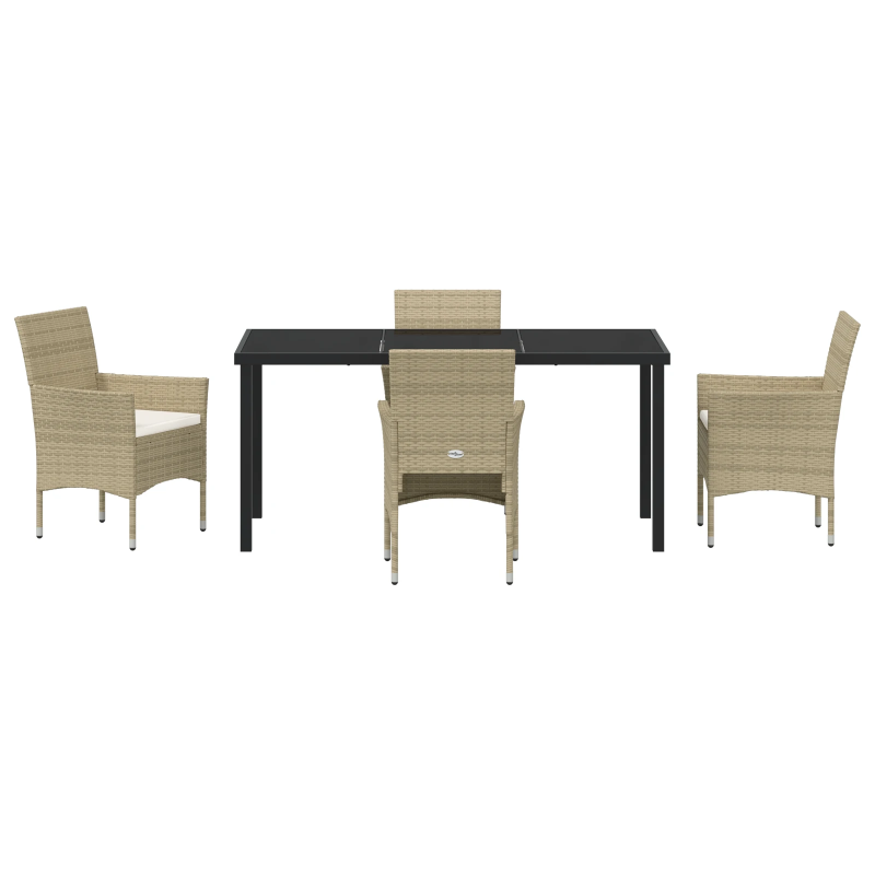 vidaXL Dārza ēdamgalds ar spilvenu 5 pcs Bēša Poliūtu rotangpalma