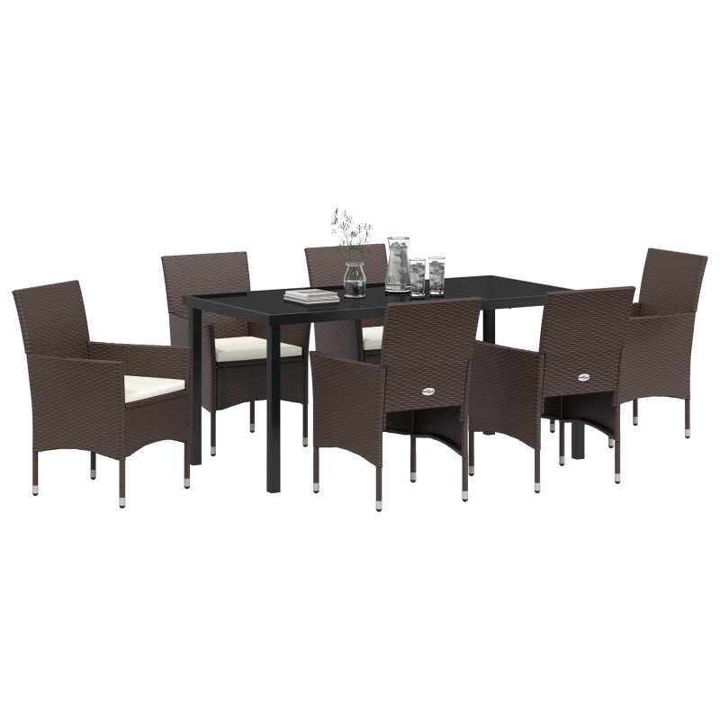 vidaXL Dārza ēdamgalds ar spilvenu 7 pcs Brūna poliratāns