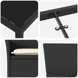 vidaXL Dārza ēdamgalds ar spilvenu 3 pcs Melna poliratāns