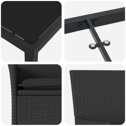 vidaXL Dārza ēdamgalds ar spilvenu 3 pcs Melna poliratāns