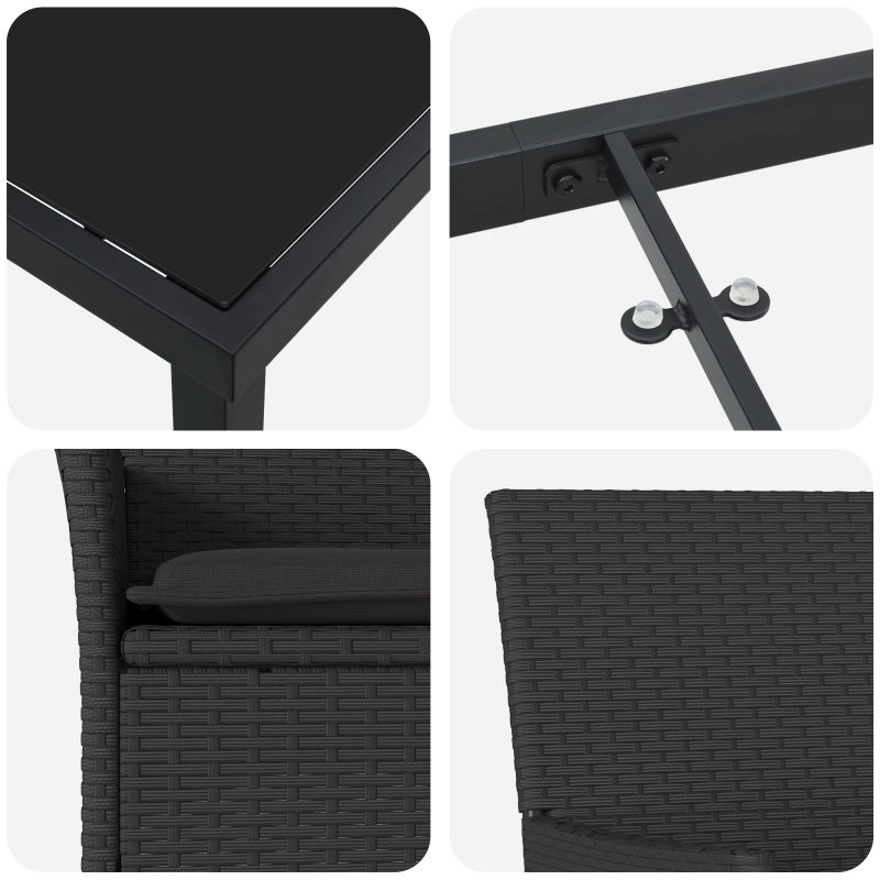 vidaXL Dārza ēdamgalds ar spilvenu 3 pcs Melna poliratāns