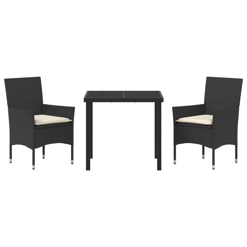 vidaXL Dārza ēdamgalds ar spilvenu 5 pcs Melna poliratāns