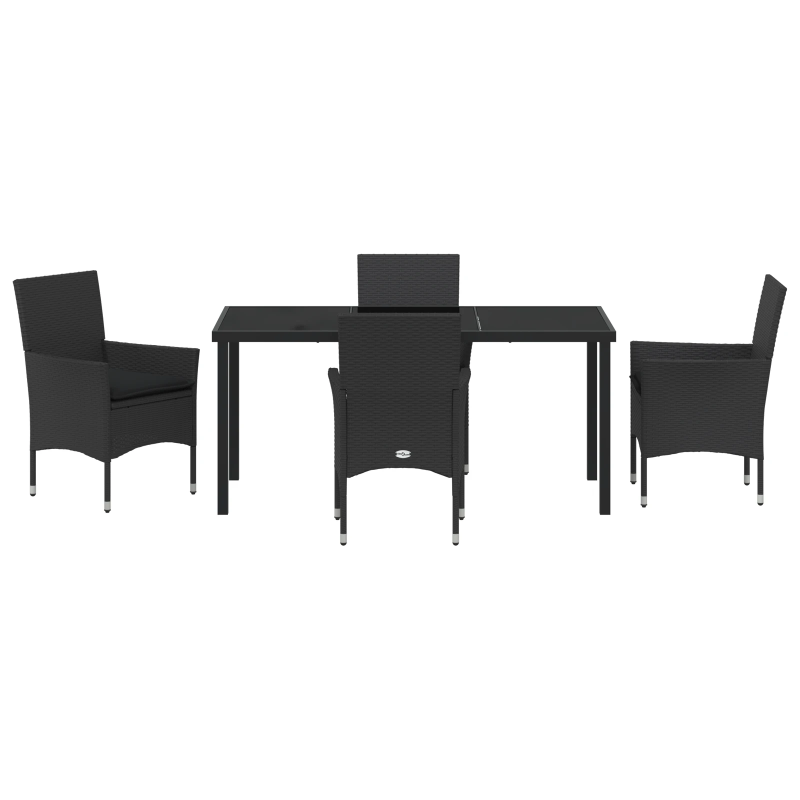 vidaXL Dārza ēdamgalds ar spilvenu 5 pcs Melna poliratāns