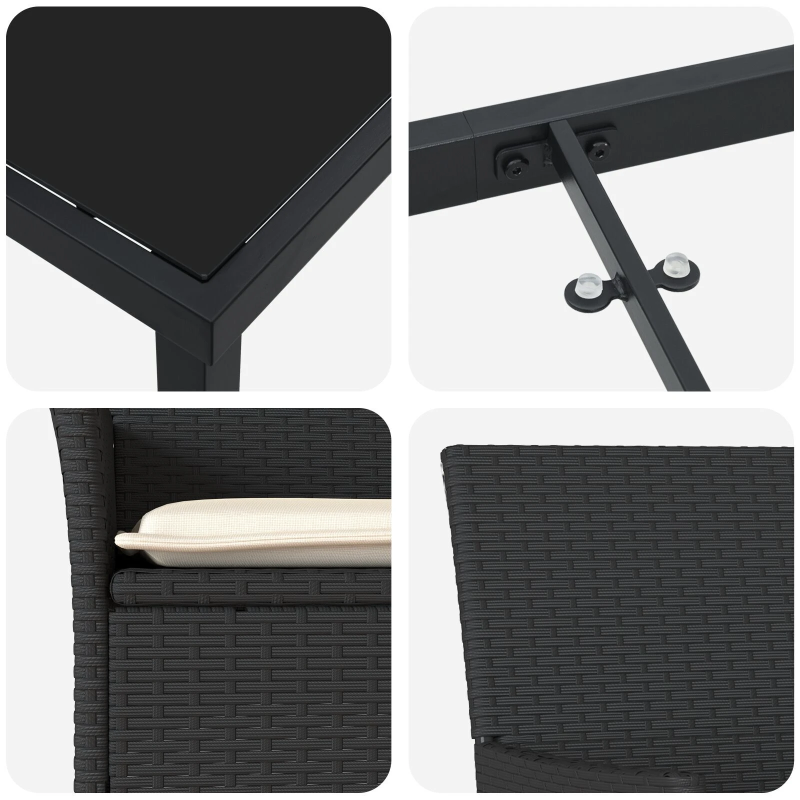 vidaXL Dārza ēdamgalds ar spilvenu 7 pcs Melna poliratāns