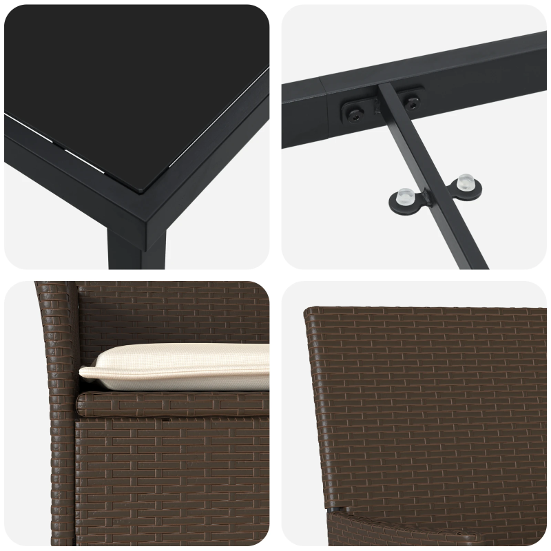 vidaXL Dārza ēdamgalds ar spilvenu 3 pcs Brūna poliratāns