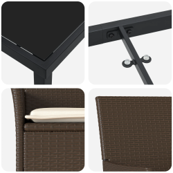 vidaXL Dārza ēdamgalds ar spilvenu 7 pcs Brūna poliratāns