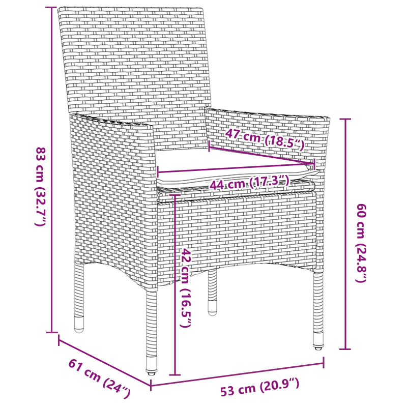vidaXL Dārza ēdamgalds ar spilvenu 3 pcs Pelēka poliratāns