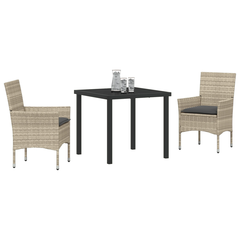 vidaXL Dārza ēdamgalds ar spilvenu 3 pcs Gaiši pelēks poliratāns