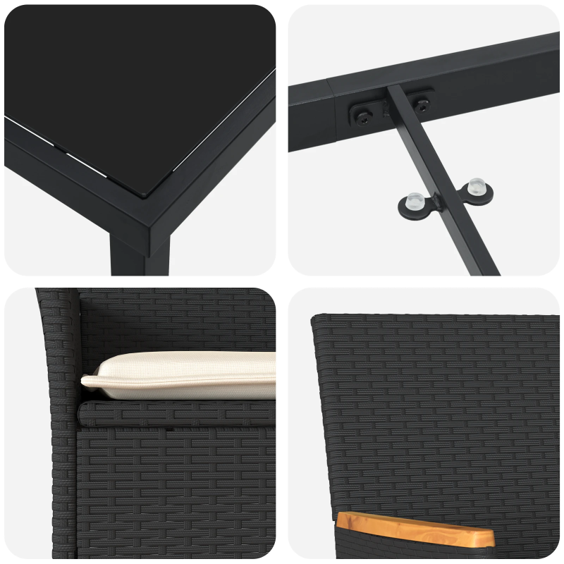 vidaXL Dārza ēdamgalds ar spilvenu 3 pcs Melna poliratāns