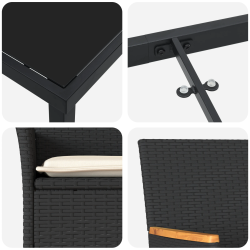 vidaXL Dārza ēdamgalds ar spilvenu 7 pcs Melna poliratāns