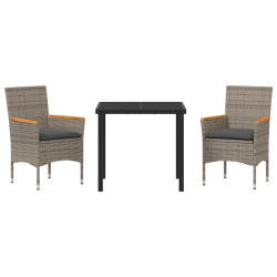 vidaXL Dārza ēdamgalds ar spilvenu 3 pcs Pelēka poliratāns