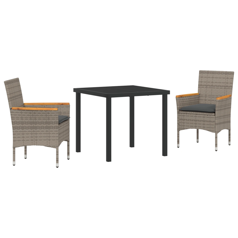 vidaXL Dārza ēdamgalds ar spilvenu 3 pcs Pelēka poliratāns