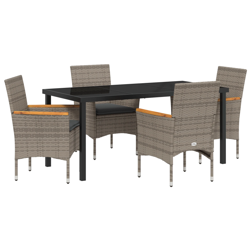 vidaXL Dārza ēdamgalds ar spilvenu 5 pcs Pelēka poliratāns