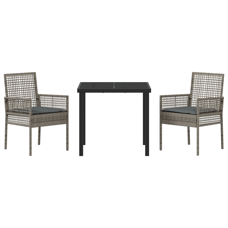 vidaXL Dārza ēdamgalds ar spilvenu 3 pcs Pelēka poliratāns