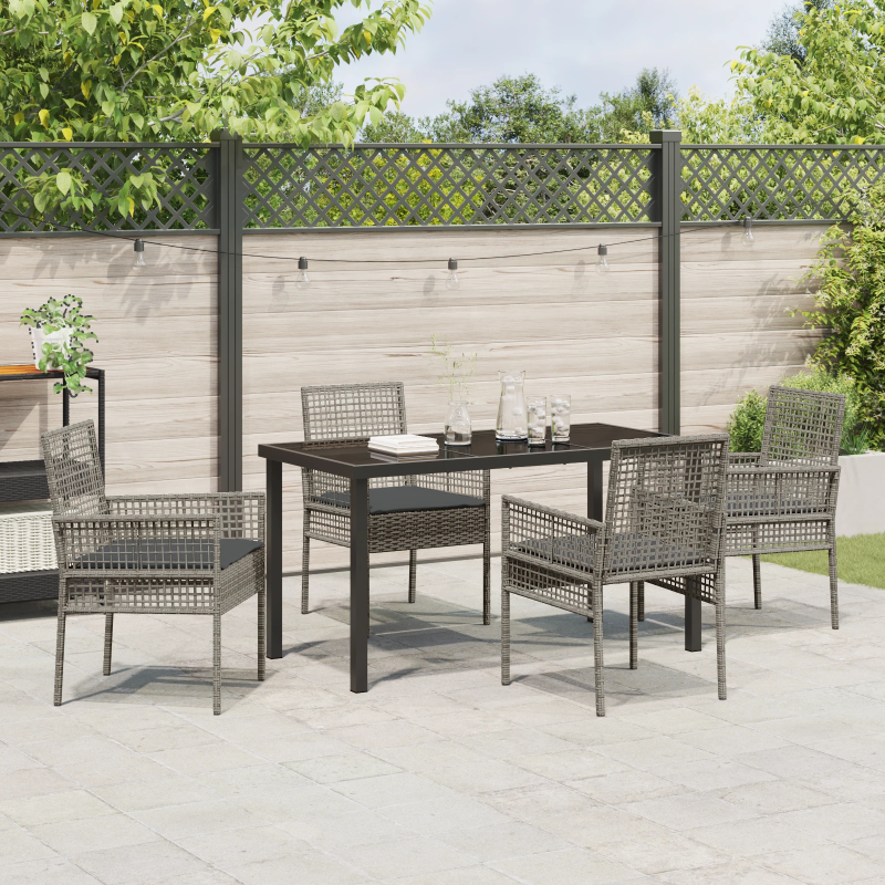 vidaXL Dārza ēdamgalds ar spilvenu 5 pcs Pelēka Poliūtu rotangpalma