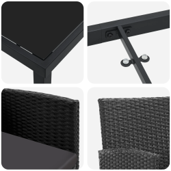 vidaXL Dārza ēdamgalds ar spilvenu 5 pcs Melna poliratāns