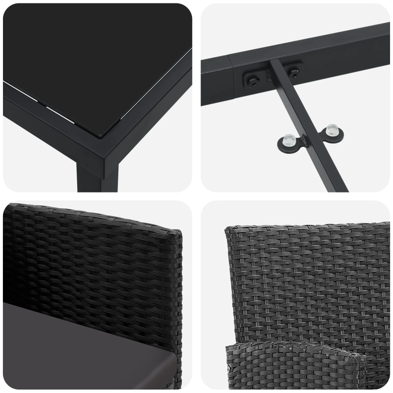 vidaXL Dārza ēdamgalds ar spilvenu 5 pcs Melna poliratāns