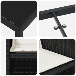 vidaXL Dārza ēdamgalds ar spilvenu 5 pcs Melna poliratāns
