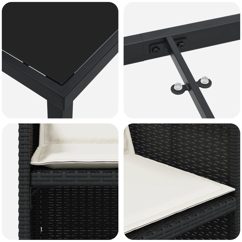 vidaXL Dārza ēdamgalds ar spilvenu 5 pcs Melna poliratāns