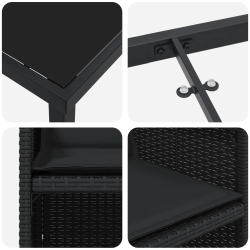 vidaXL Dārza ēdamgalds ar spilvenu 5 pcs Melna poliratāns