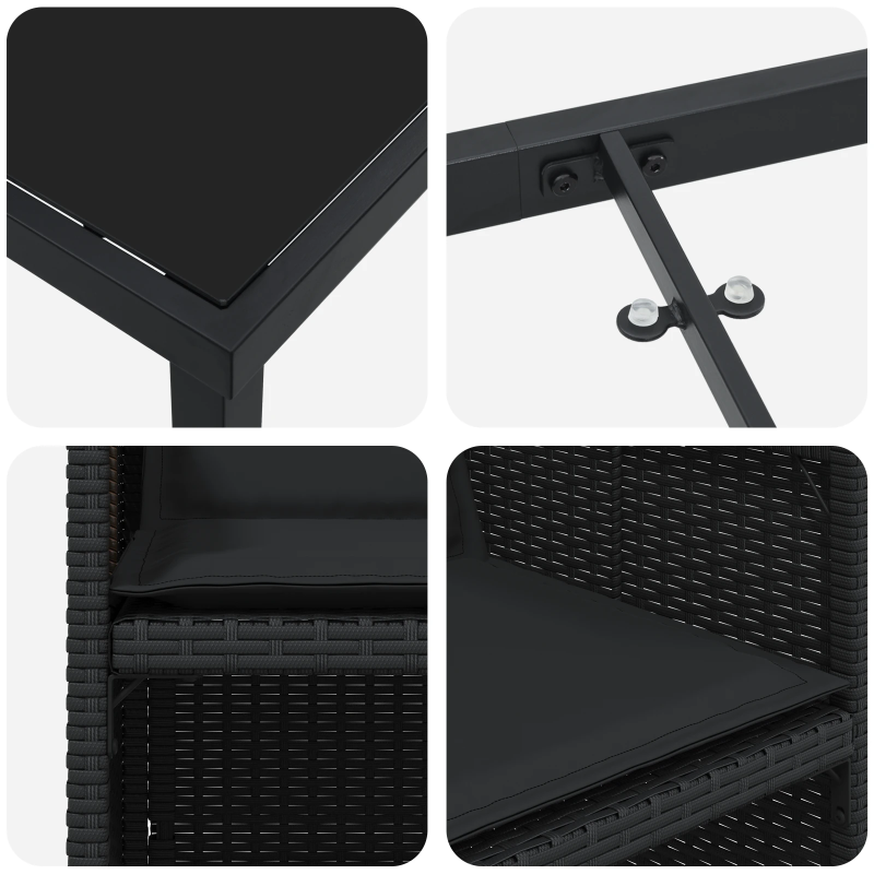 vidaXL Dārza ēdamgalds ar spilvenu 5 pcs Melna poliratāns