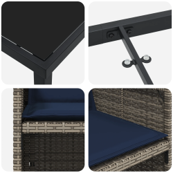 vidaXL Dārza ēdamgalds ar spilvenu 5 pcs Pelēka poliratāns