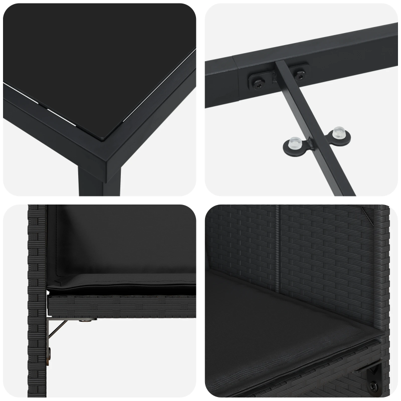 vidaXL Dārza ēdamgalds ar spilvenu 5 pcs Melna poliratāns