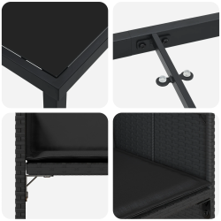vidaXL Dārza ēdamgalds ar spilvenu 5 pcs Melna poliratāns