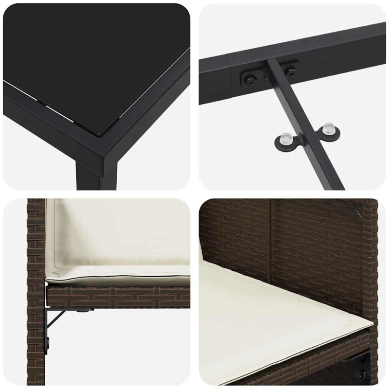 vidaXL Dārza ēdamgalds ar spilvenu 5 pcs Brūna poliratāns