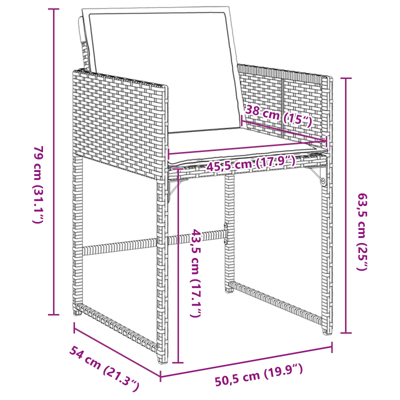 vidaXL Dārza ēdamgalds ar spilvenu 5 pcs Melna poliratāns