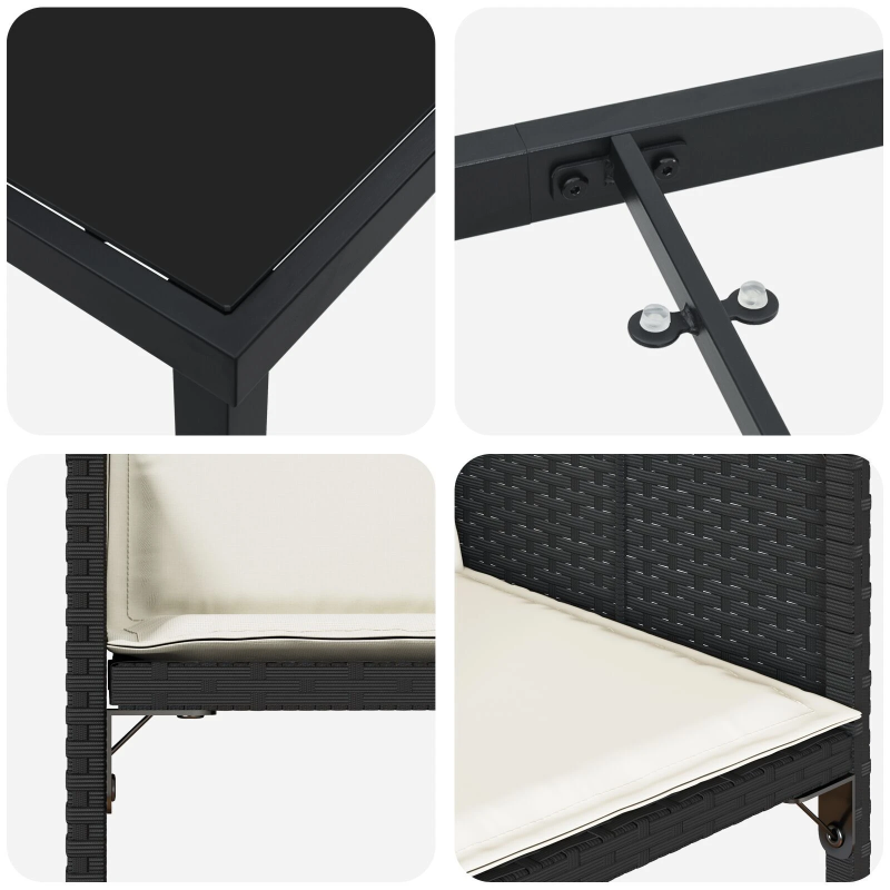 vidaXL Dārza ēdamgalds ar spilvenu 5 pcs Melna poliratāns