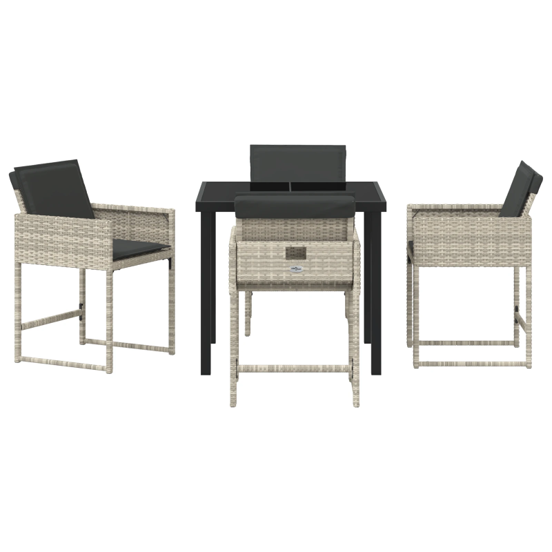 vidaXL Dārza ēdamgalds ar spilvenu 5 pcs Gaiši pelēks poliratāns