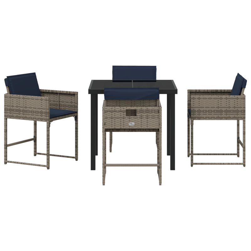 vidaXL Dārza ēdamgalds ar spilvenu 5 pcs Pelēka Poliūtu rotangpalma