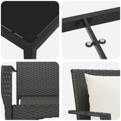 vidaXL Dārza ēdamgalds ar spilvenu 7 pcs Melna poliratāns