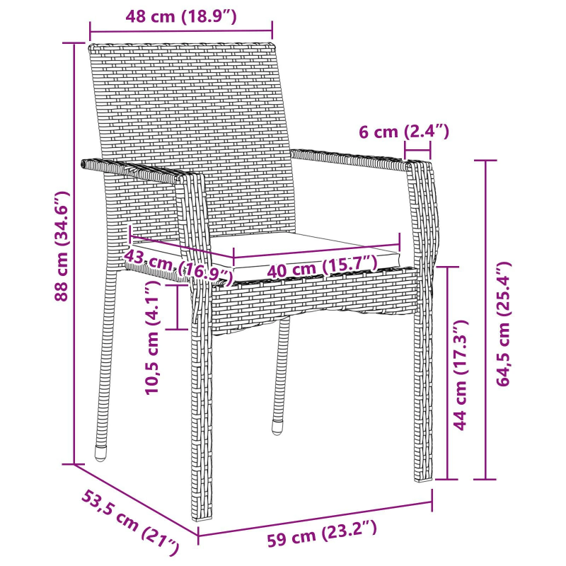vidaXL Dārza ēdamgalds ar spilvenu 3 pcs Melna poliratāns