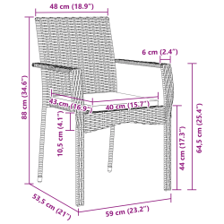 vidaXL Dārza ēdamgalds ar spilvenu 5 pcs Melna poliratāns