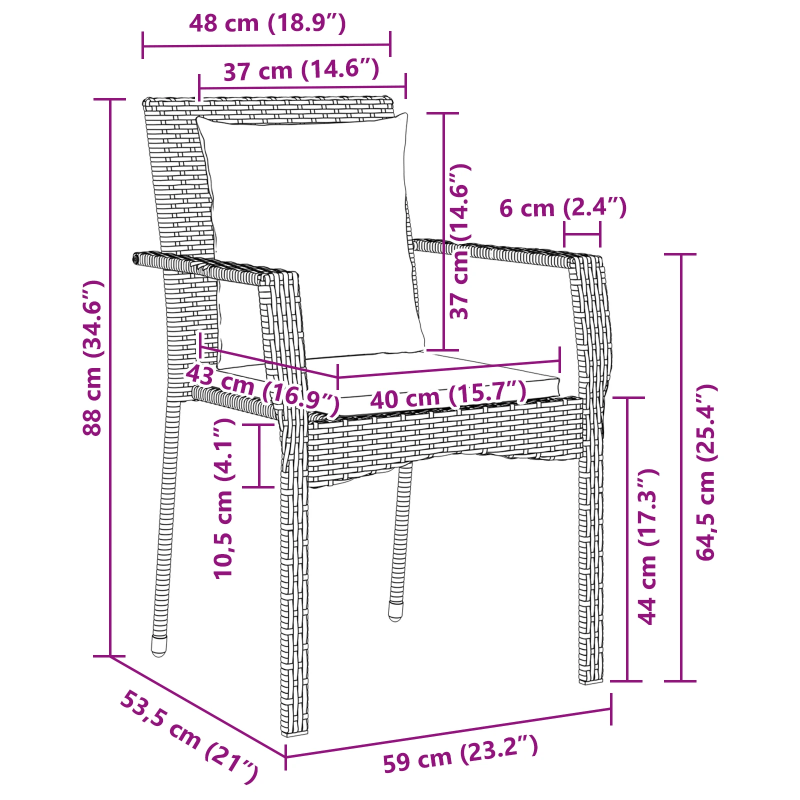 vidaXL Dārza ēdamgalds ar spilvenu 3 pcs Pelēka poliratāns
