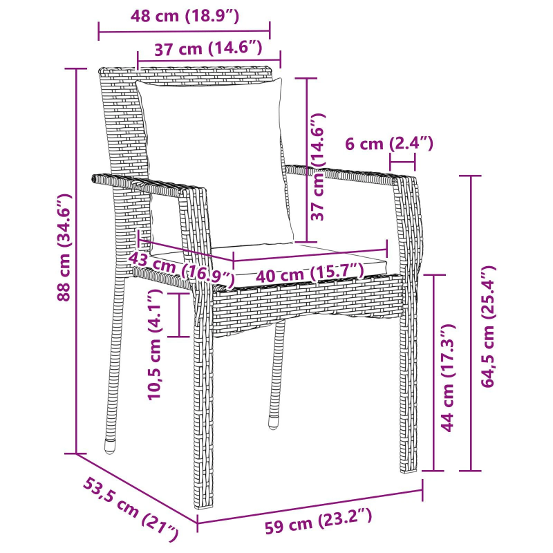 vidaXL Dārza ēdamgalds ar spilvenu 3 pcs Pelēka poliratāns
