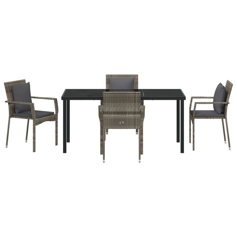 vidaXL Dārza ēdamgalds ar spilvenu 5 pcs Pelēka poliratāns