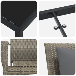 vidaXL Dārza ēdamgalds ar spilvenu 5 pcs Pelēka poliratāns