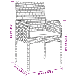 vidaXL Dārza ēdamgalds ar spilvenu 5 pcs Melna poliratāns
