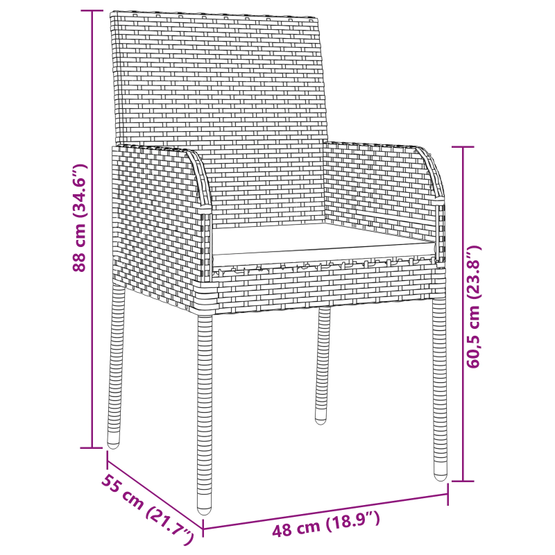 vidaXL Dārza ēdamgalds ar spilvenu 5 pcs Melna poliratāns