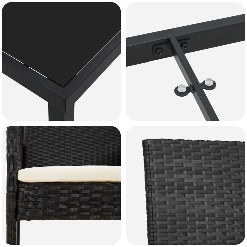 vidaXL Dārza ēdamgalds ar spilvenu 5 pcs Melna poliratāns