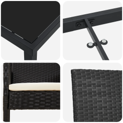 vidaXL Dārza ēdamgalds ar spilvenu 5 pcs Melna poliratāns