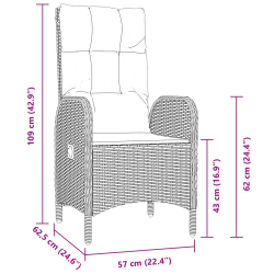 vidaXL Dārza ēdamgalds ar spilvenu 3 pcs Melna poliratāns