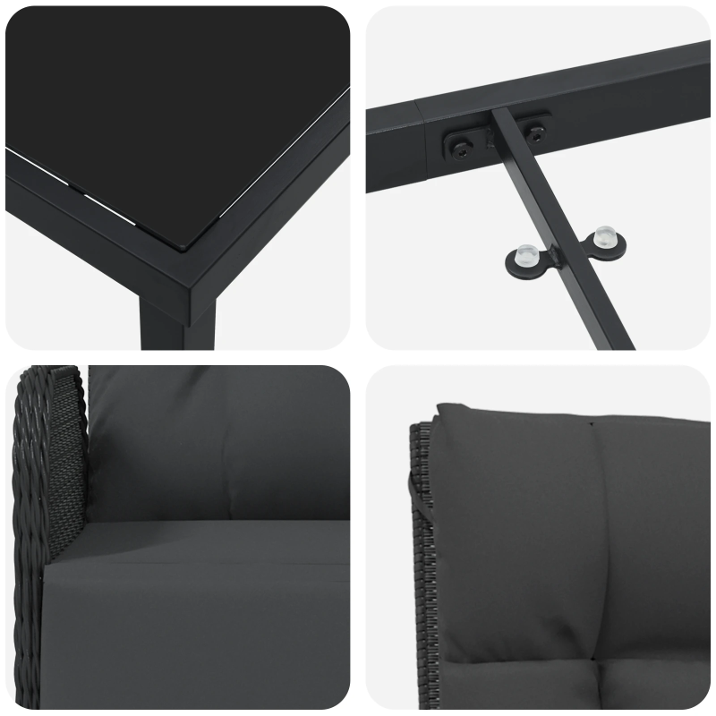 vidaXL Dārza ēdamgalds ar spilvenu 5 pcs Melna poliratāns