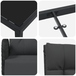 vidaXL Dārza ēdamgalds ar spilvenu 5 pcs Melna poliratāns