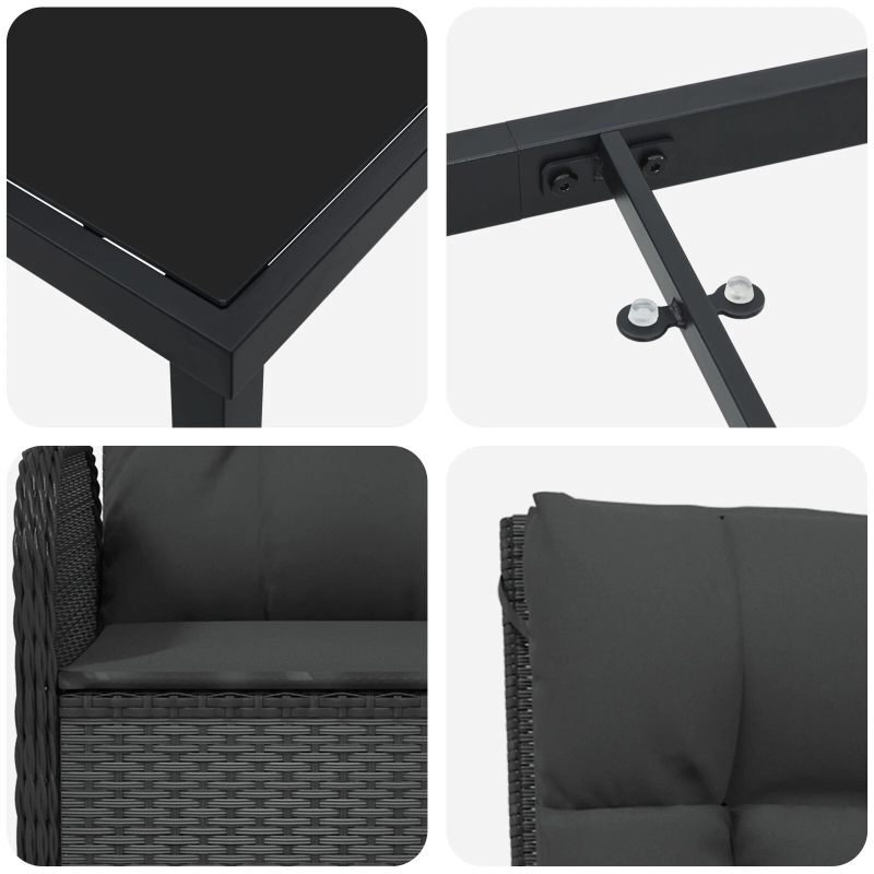 vidaXL Dārza ēdamgalds ar spilvenu 5 pcs Melna poliratāns